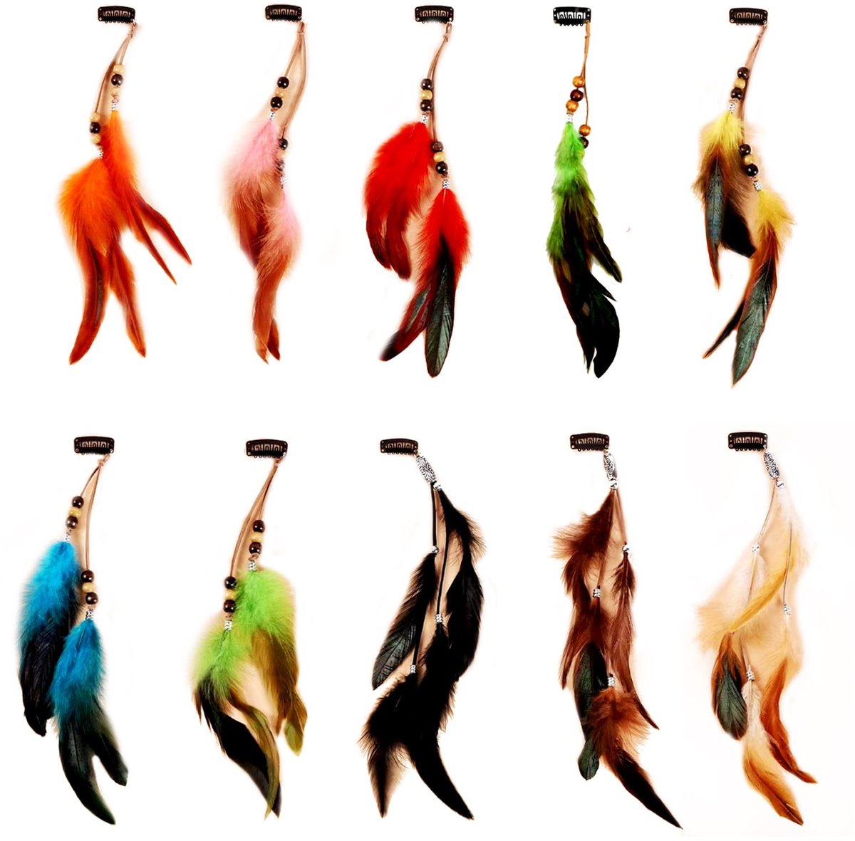 Dailygoods- Haarclips 10 Stuks - Bohemian Haarsieraad - Veren Haaraccessoires - Feestelijke Hoofdtooi - Lichtgewicht en Klein - Ideaal Cadeau