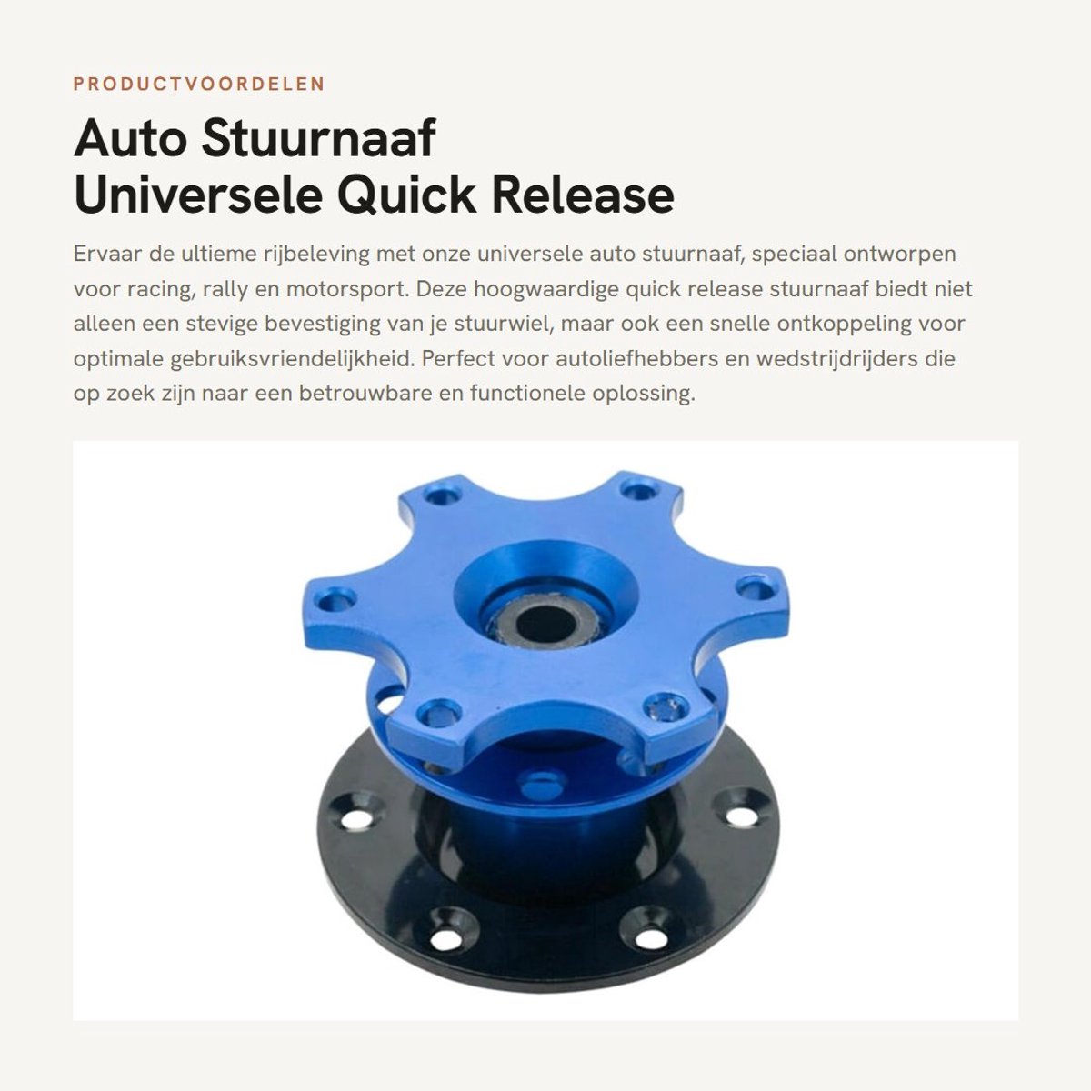 Dailygoods - Auto Stuurnaaf - Universele Quick Release - Racing Stuurwiel Hub Adapter - Blauw - Motorsport Accessoire - Geschikt voor Rally