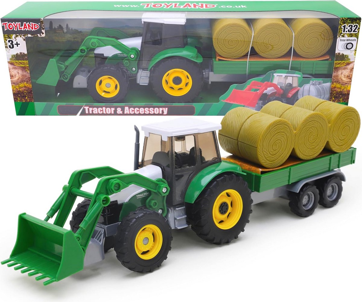 Boerderij Speelgoed Set - Tractor met Aanhanger - Spelen en Verzamelen - Beweegbare Voorlader - Schaal 1:32 - Groen