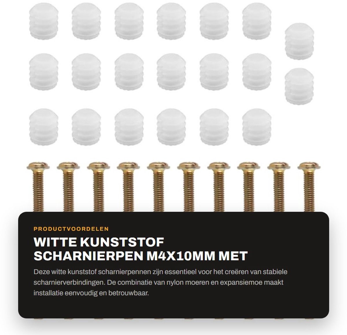 Dailygoods- Scharnierpen M4x10mm - Kunststof - Nylon Moer - Ingebedde Expansiemoer - Scharnierverbinding - Schokbestendig - Scharnier