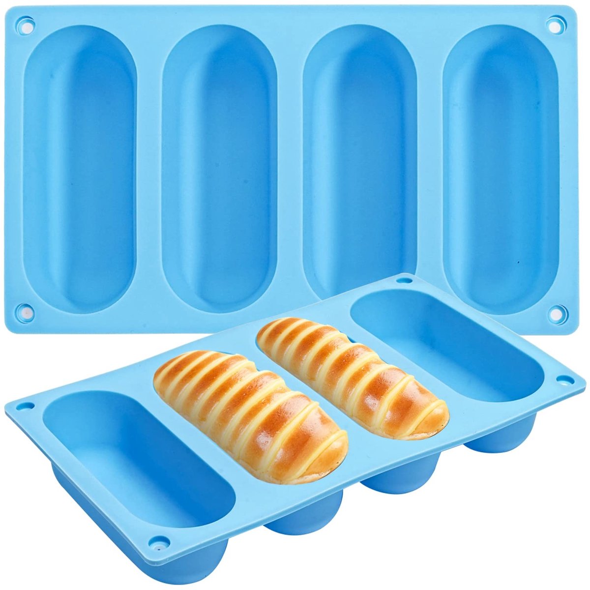 Dailygoods- Hotdogbroodjespan - Siliconen Bakvorm - Antiaanbak - Hittebestendig - Magnetron/Vaatwasmachinebestendig - 2 Stuks - 8,7 x 5,2 x 1,5 Inch - Broodvorm