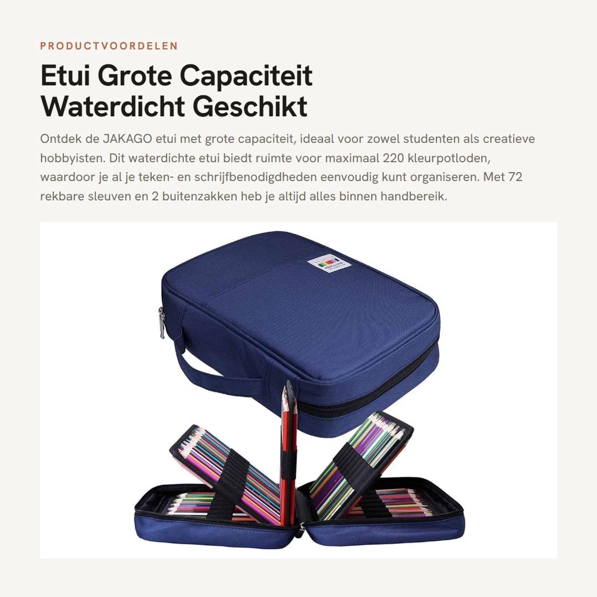 Dailygoods- Potloden Etui Grote Capaciteit - Waterdicht - Etui met 72 Sleuven - Duurzaam - Bescherming tegen Stof/Water - Compact en Lichtgewicht - Pencil Case