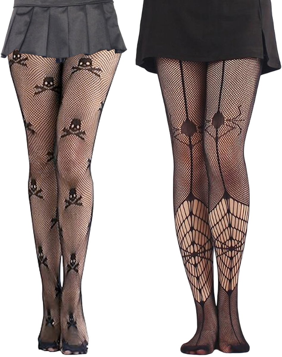 Dailygoods- Netpanty Halloween - 3 Paar - Doodshoofd/Spinnenweb/Skelet - Ademend/Stretch - Lichtgewicht - Robuust Materiaal - Kousen