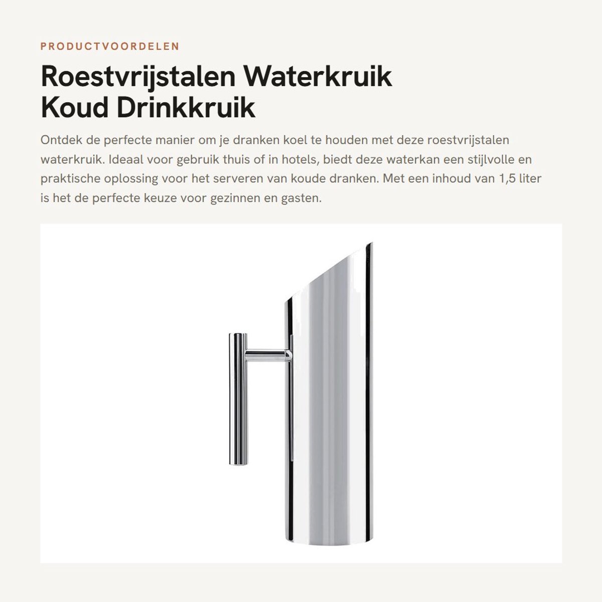 Dailygoods- Waterkruik Roestvrij staal - Waterkan met Deksel - Koud Drinkgereedschap - 1,5 Liter - Ideaal voor Thuis en Hotel - Stijlvol Ontwerp