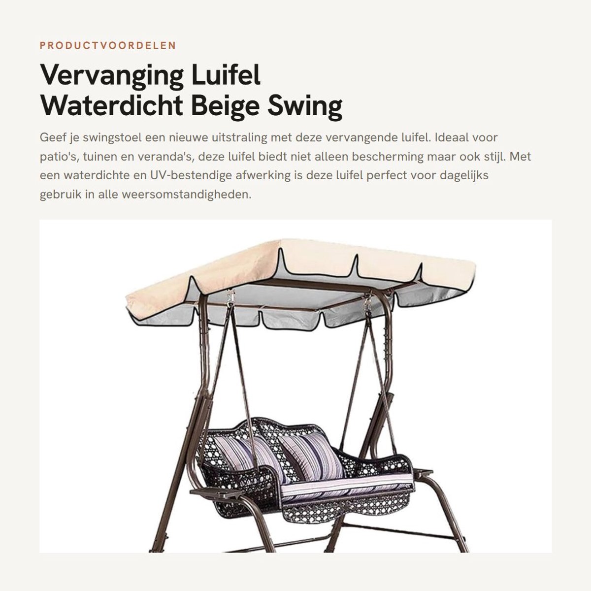 Dailygoods- Luifel Waterdicht - Vervangende Luifel - Polyester Schommel Luifel - UV-bestendig - Onderhoudsvriendelijk - Rimpelbestendig - Schommelkap