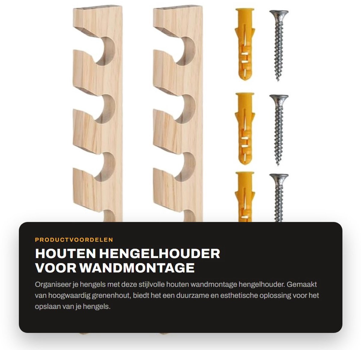 Dailygoods- Visstok Rack Hout - Hengelsteun - Wandmontage - Opslag Organizer - 5 Hengels - Ruimtebesparend - Hengelhouder