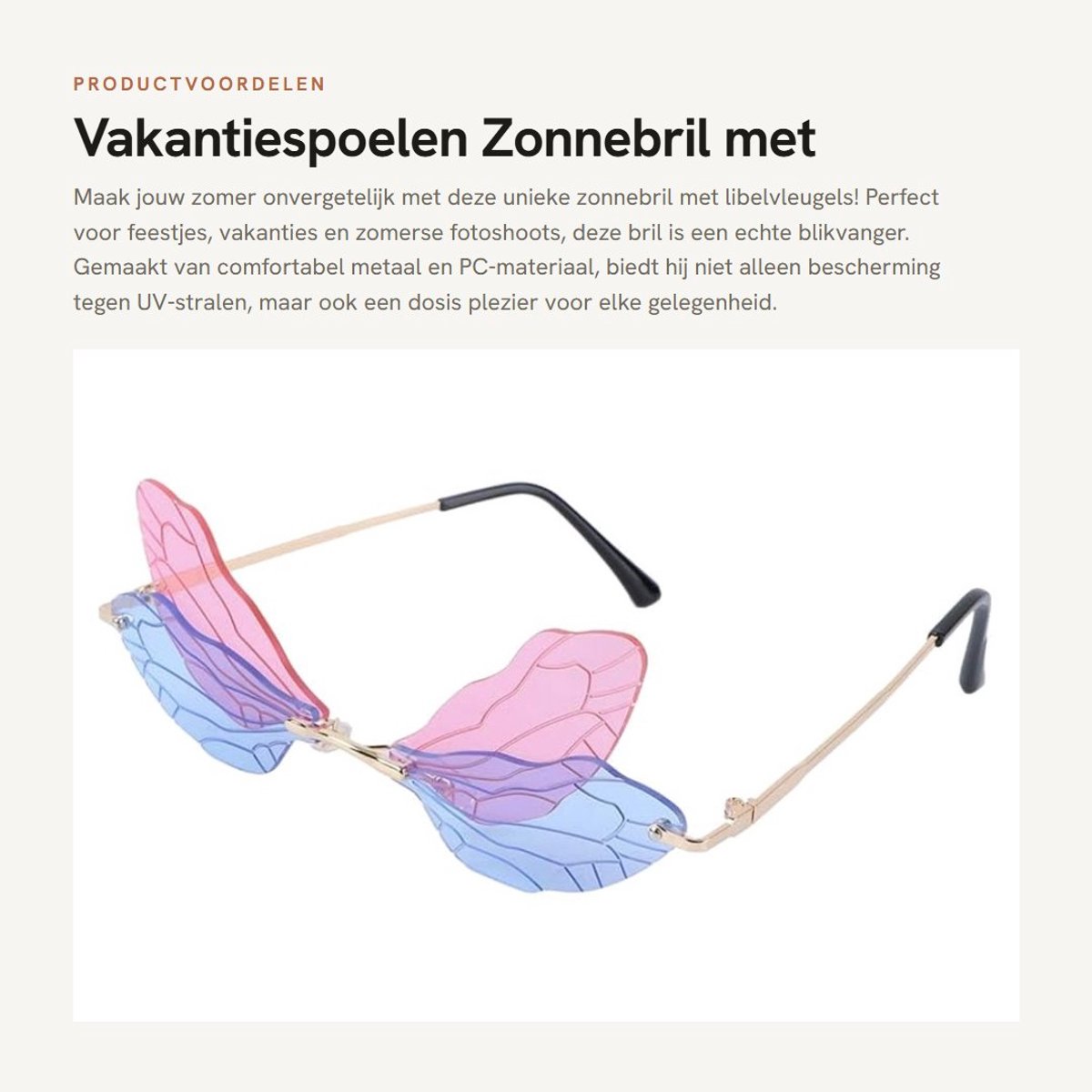 Dailygoods- Zonnebril UV-bescherming - Feestbril - Grappige bril - Vleugelbril - Zomeraccessoire - Comfortabel ontwerp van metaal en PC-materiaal