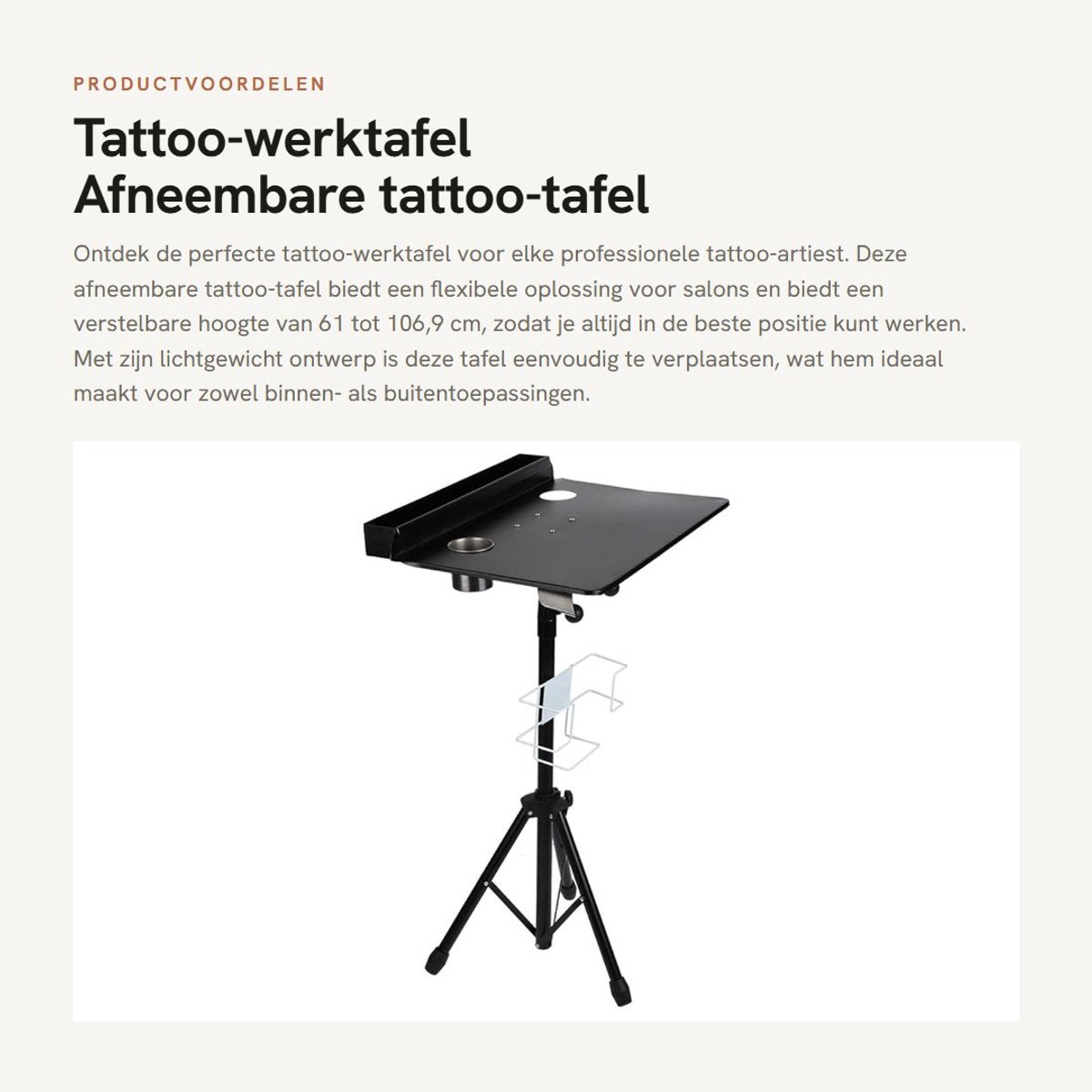Dailygoods- Tattoo-werktafel afneembaar - verstelbare hoogte 61-106,9 cm - lichtgewicht - stabiele statiefvoet - papieren handdoekhouder - draagbaar ontwerp - Tattoo Tafel