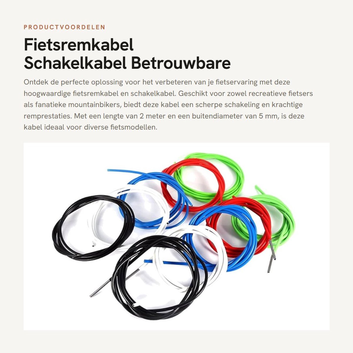 Dailygoods- Fietsremkabel 2 m - Schakelkabel - Shifter/kabelbehuizing - Slangkit - Accessoires voor mountainbike - Hoogwaardig rubber - Fietskabel