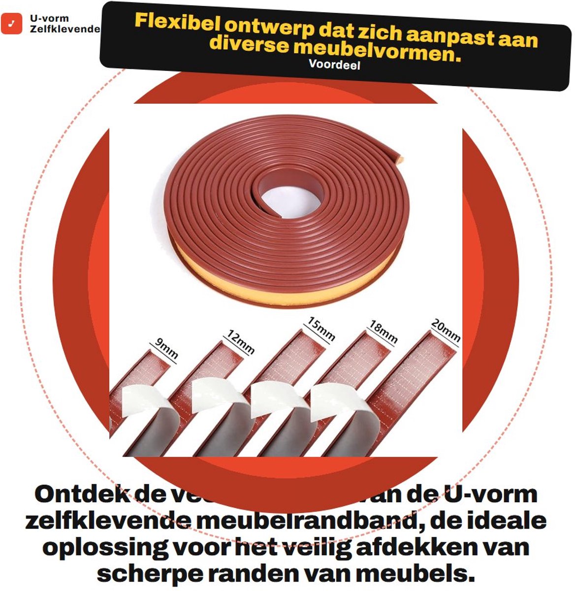 Dailygoods- Meubelrandband U-vorm - 5 meter - TPE-kunststof - Flexibel - Stootrand - Randbescherming Rubber - Ideaal voor scherpe randen