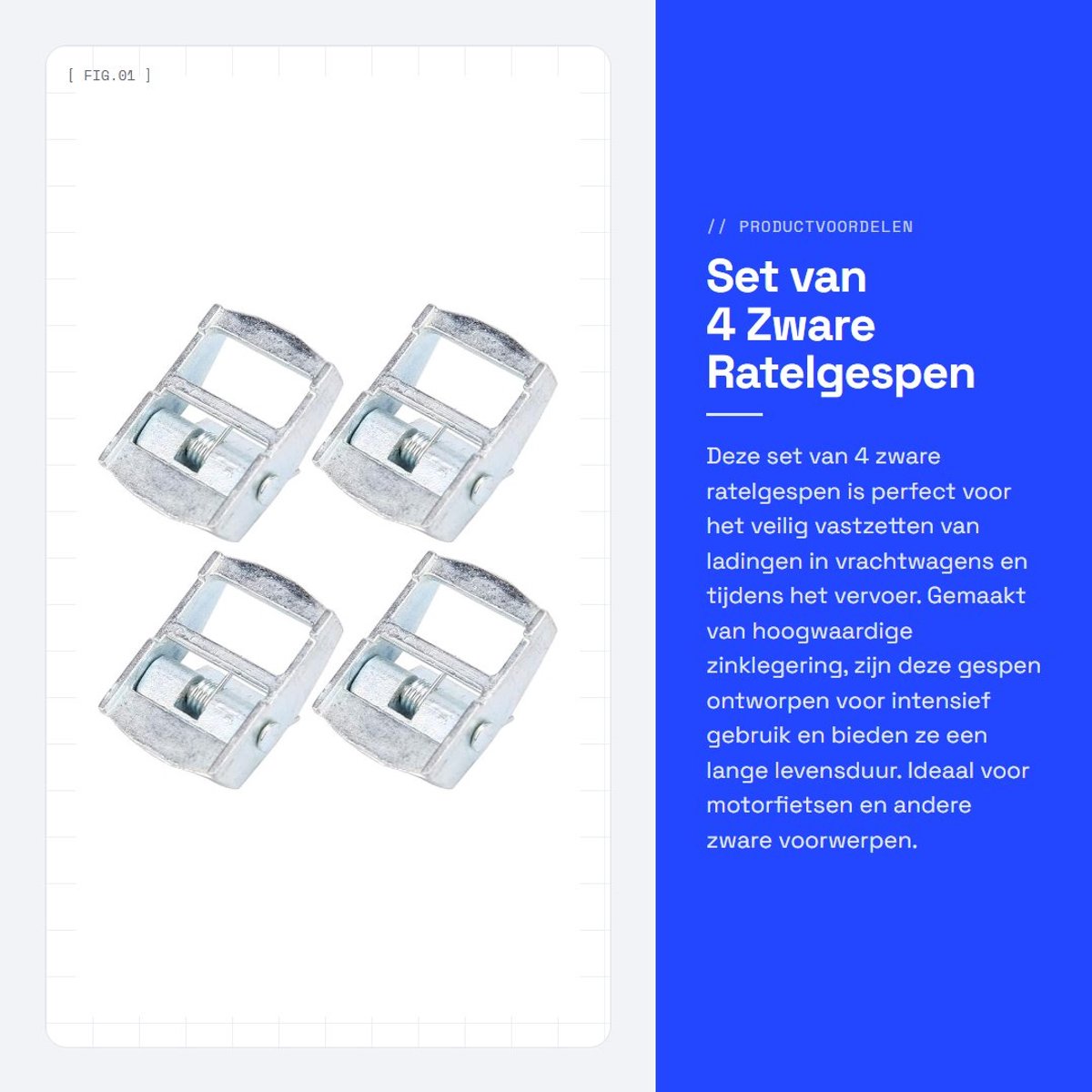 Dailygoods- Ratelgespen Zware Kwaliteit - Spanbanden - Zinklegering - Vrachtvervoer - Beveiliging - Robuuste Constructie - Spanners