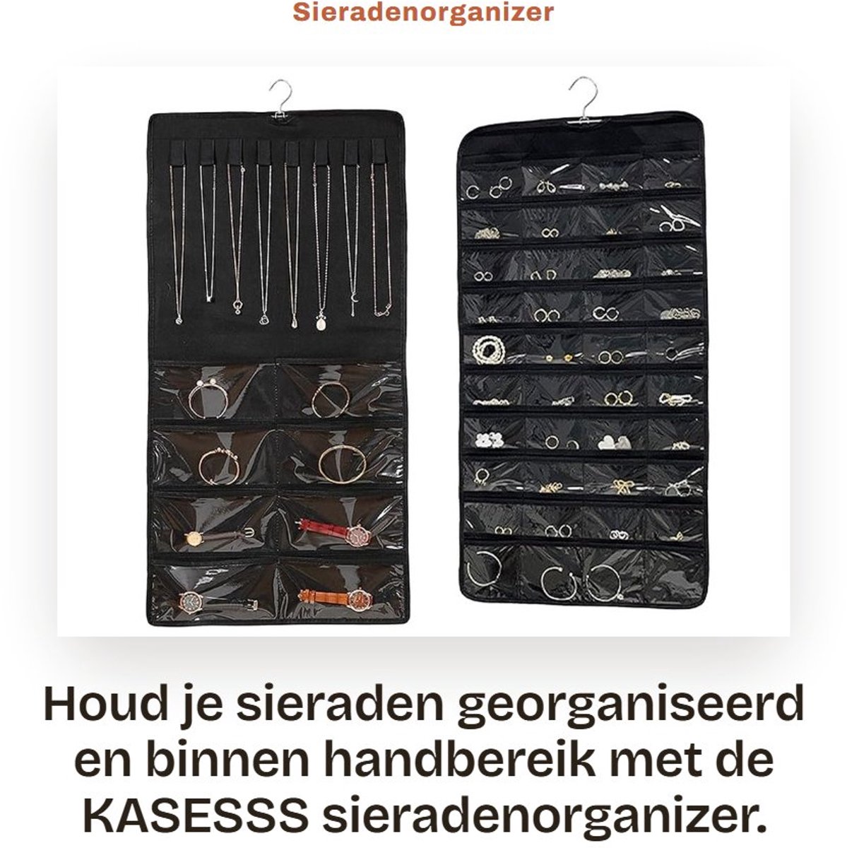 Dailygoods- Sieradenorganizer Dubbelzijdig - 48 Vakken - Oorbellenhouder - Kettinghouder - Ringenhouder - Ruimtebesparend Ontwerp - Sieradenhouder
