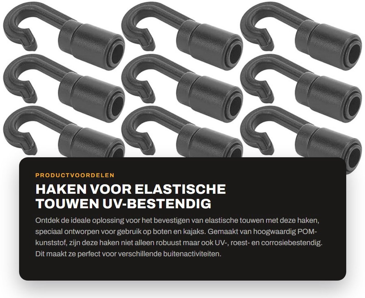 Dailygoods- Haken voor elastische touwen - 10 stuks - POM-kunststof - UV- en roestbestendig - Flexibel en robuust - Lichtgewicht en eenvoudig te installeren - Kabelhaak