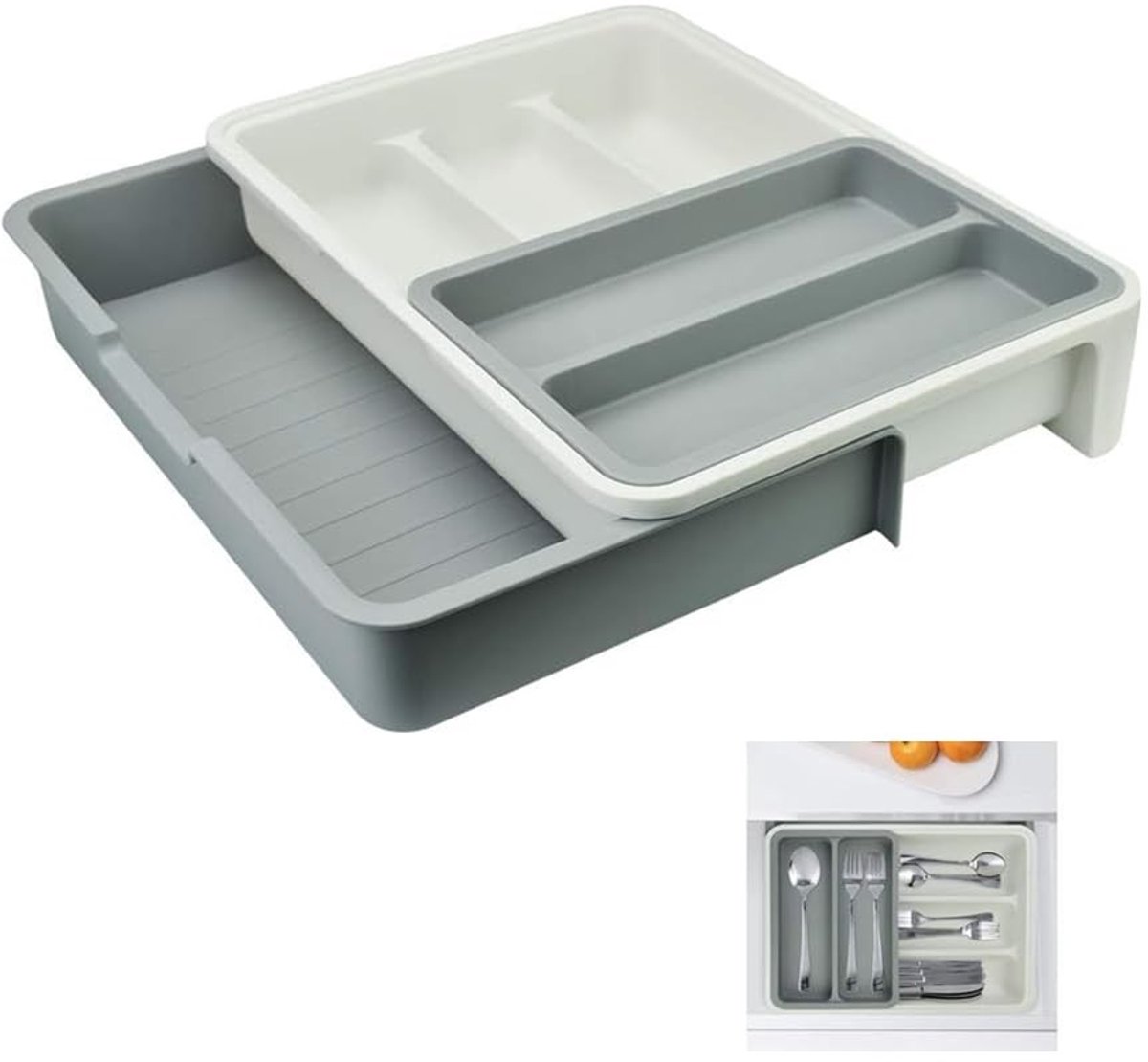 Dailygoods- Besteklade Uitschuifbaar - Antislip Organizer - 7 Compartimenten - Keukenlade Inzetstukken - Voedingskwaliteit Plastic - Ruimtebesparend - Lade Organizer