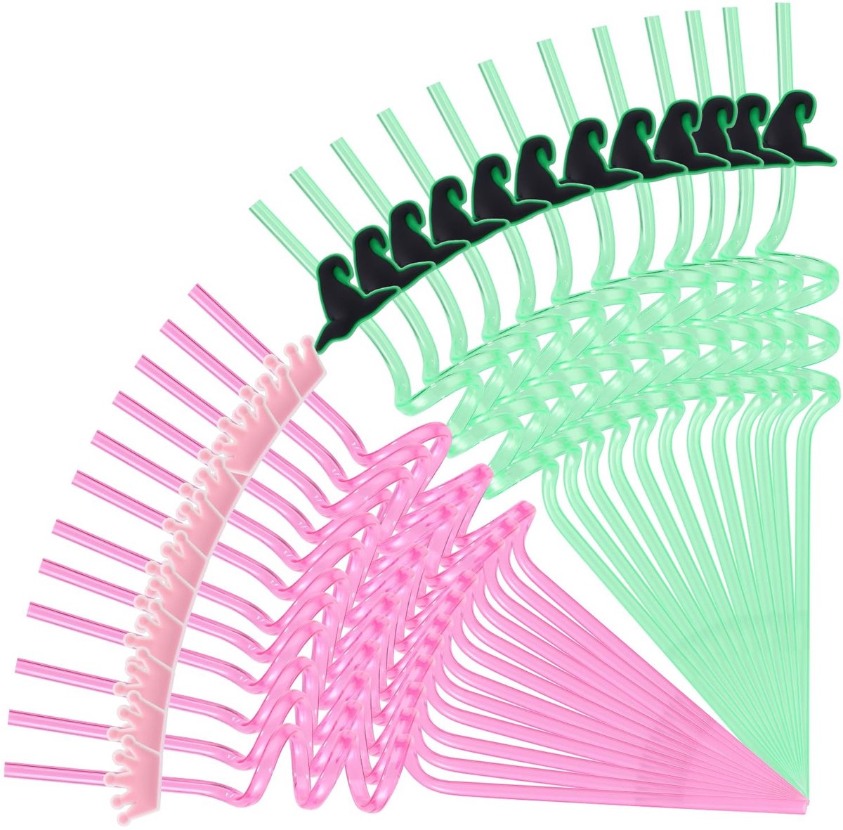 Dailygoods- Rietjes 24st Herbruikbaar - Kroondrinkrietjes - Heksenhoeddrinkrietjes - Plastic - Feestaccessoires - Lengte 27,5 cm - Feestrietjes