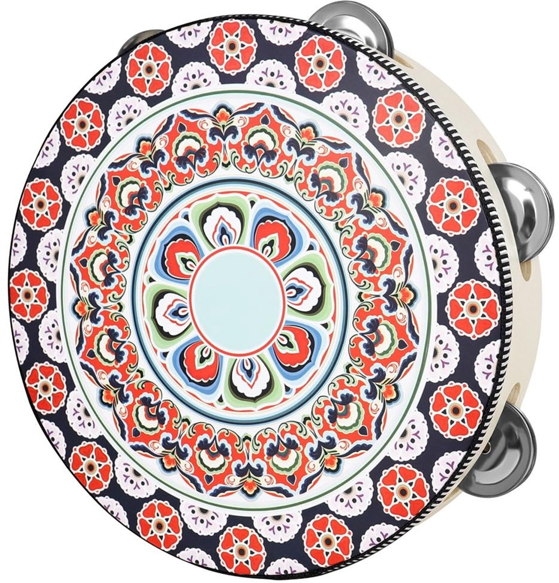 Dailygoods- Handtrommel 20,24 cm - Tamboerijn - Houten Drum - Metalen Klokken - Waterdicht - Randbescherming