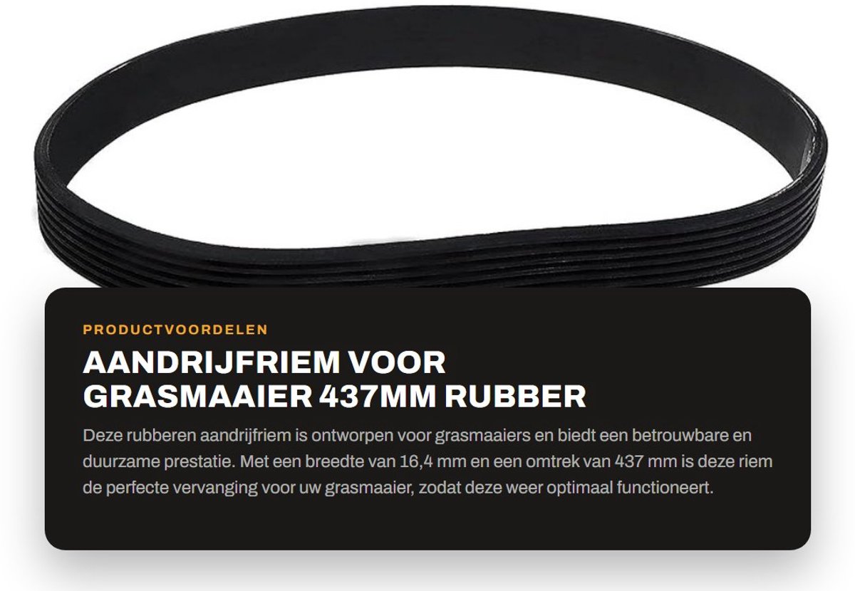 Dailygoods- Aandrijfriem Rubber 16,4mm Breedte - Gesloten Lus - 437mm Omtrek - Compatibel met Spear & Jackson S1334ER - Slijtvast - Duurzaam - Grasmaaier Riem