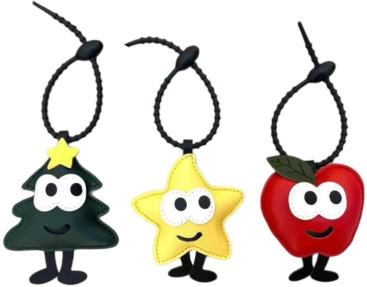 Dailygoods- Sleutelhangers - 3 Stuks - Leren Sleutelhanger - Cartoon Ontwerp - Duurzaam PU-Leer - Reisvriendelijk - Ideaal Cadeau
