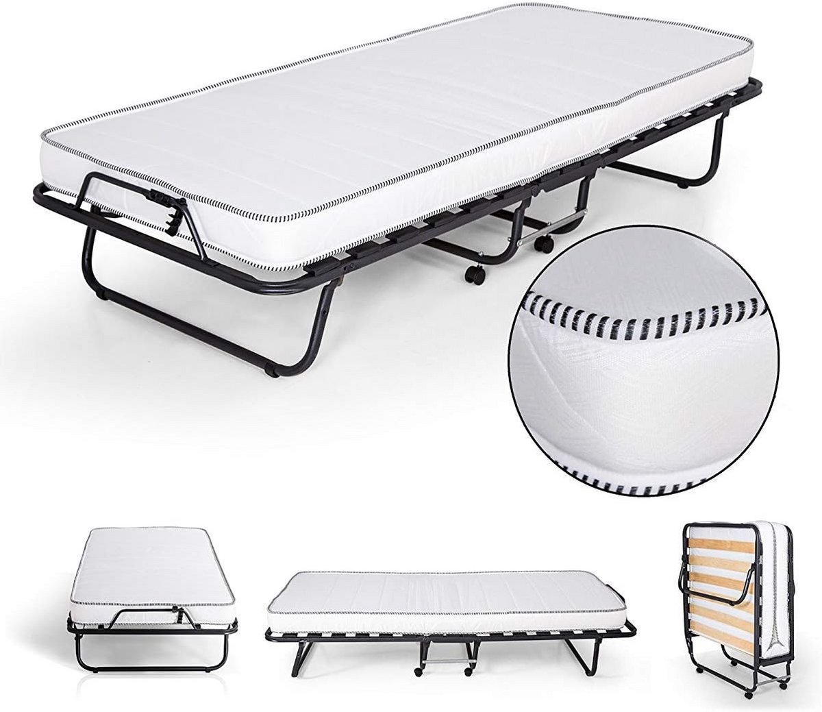 Opklapbed met Matras - Gastenbed Vouwbed - Ruimte Besparen - Robuust Metalen Frame - 90 x 200 cm - Grijs