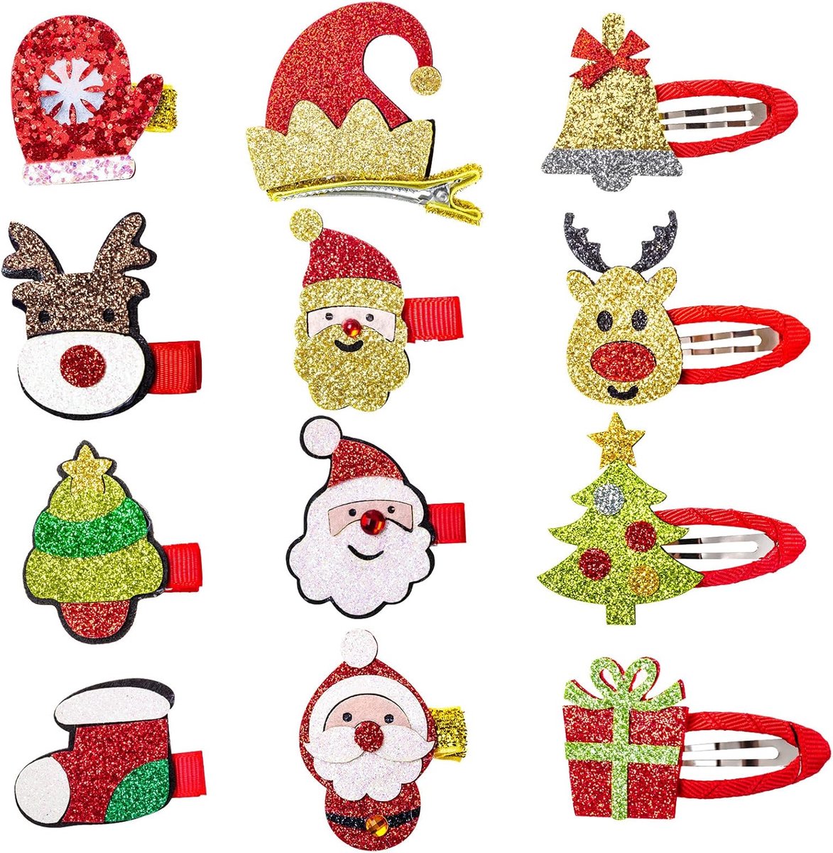 12x Kerst Haarspeldjes Set voor Meisjes - Kerstboom, Kerstman & Rendier Haaraccessoires