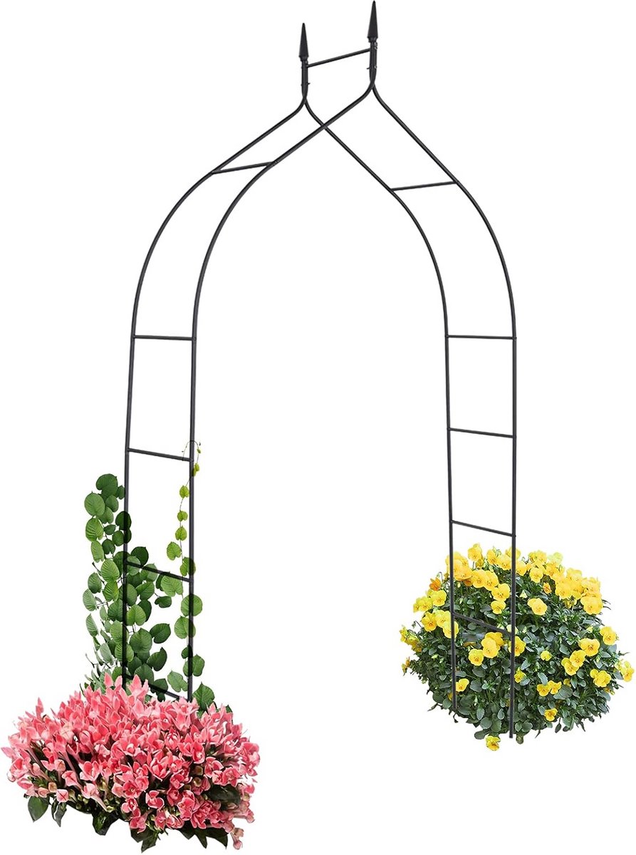 Rozenboog Poort - Tuinboog Metaal - Klimplanten Ondersteunen - Antiek Design - 255 cm Hoog - Zwart