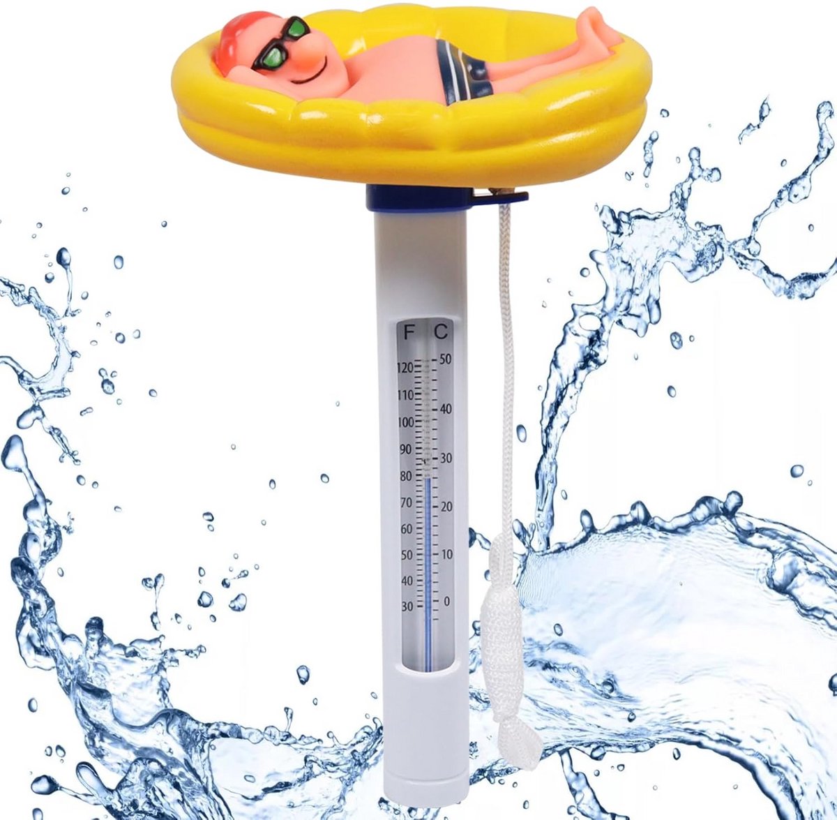 Drijvende Thermometer - Watermeter Bad - Watertemperatuur Meten - Onbreekbaar Ontwerp - 175 cm - Geel