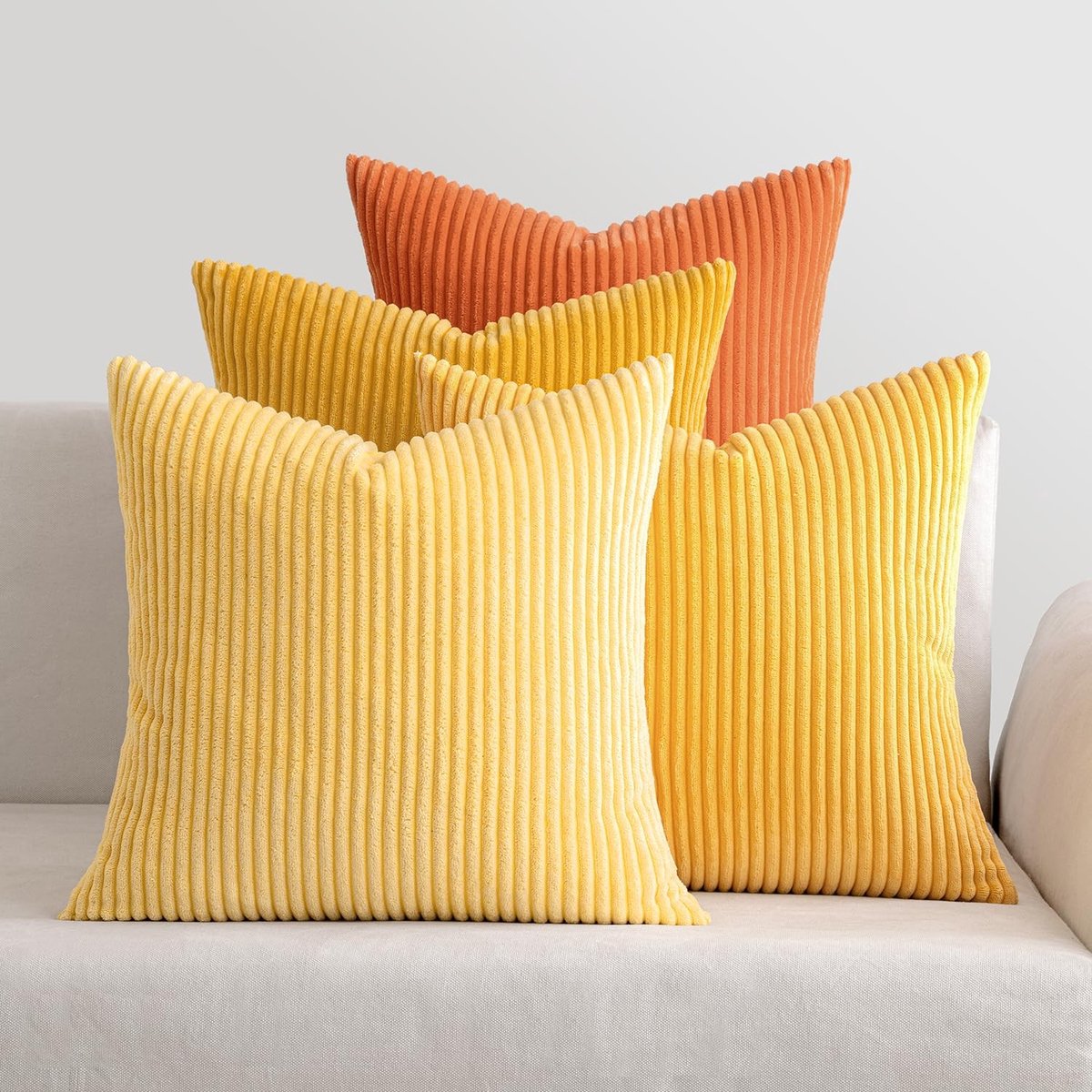 Dailygoods - Set van 4 Corduroy Kussenhoezen - Zachte Decoratieve Kussens Oranje 45x45 cm