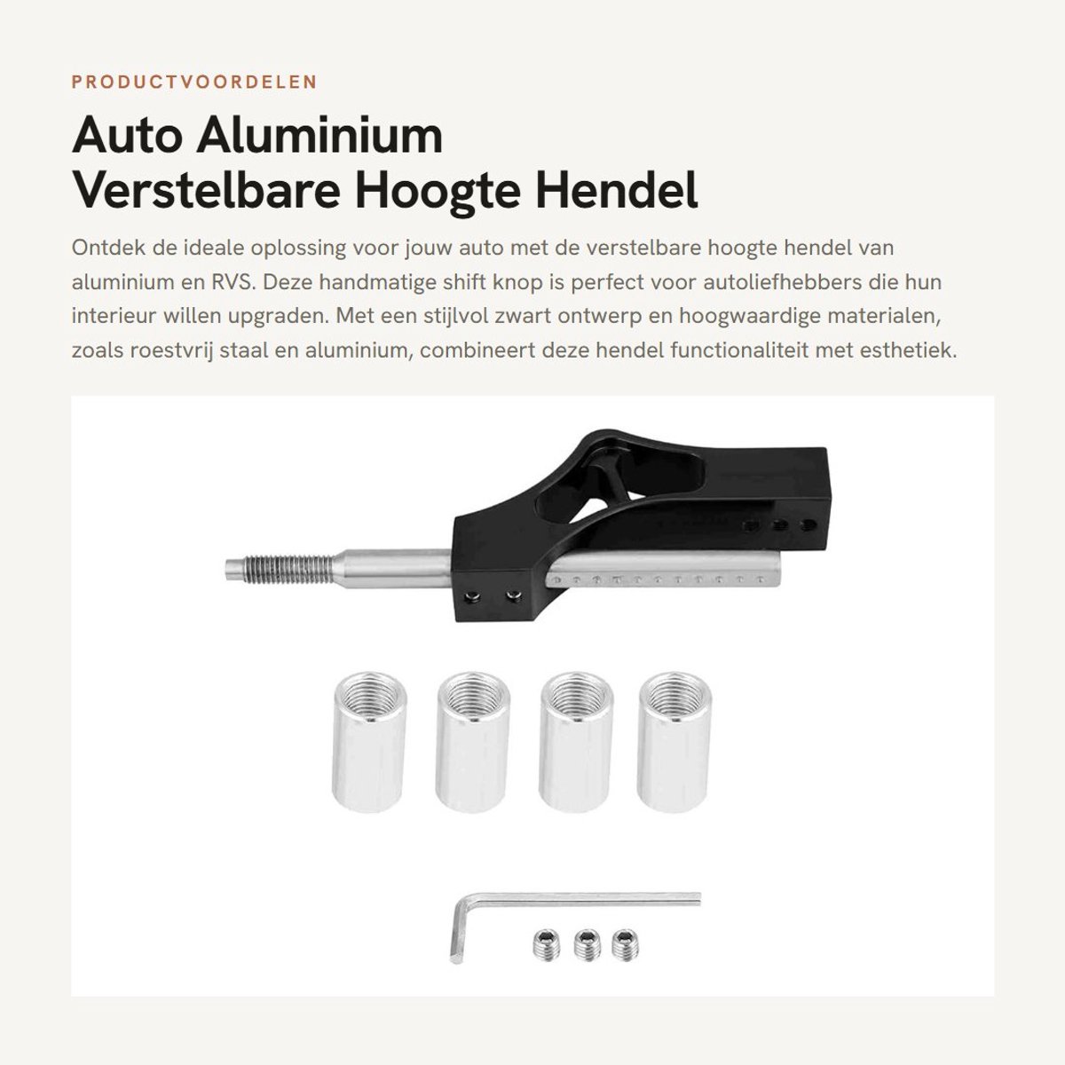 Dailygoods- Hoogte Hendel Verstelbaar 70 mm - Aluminium/RVS - Pookknop - Versnellingspook Hoes - Auto-onderdelen - Betrouwbare Prestaties