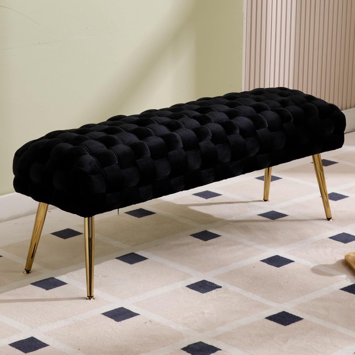 Ottomaanse Bank - Gestoffeerde Kruk - Extra Zitplaats - Fluwelen Design - 120 cm Breed - Zwart