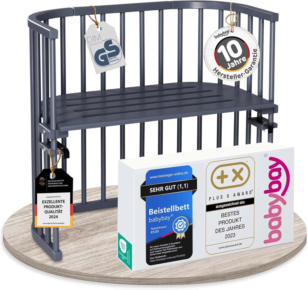 Bijzetbed Hout - Kinderbed - Veilig Slapen - Traploos Verstelbaar - Compact - Leigrijs