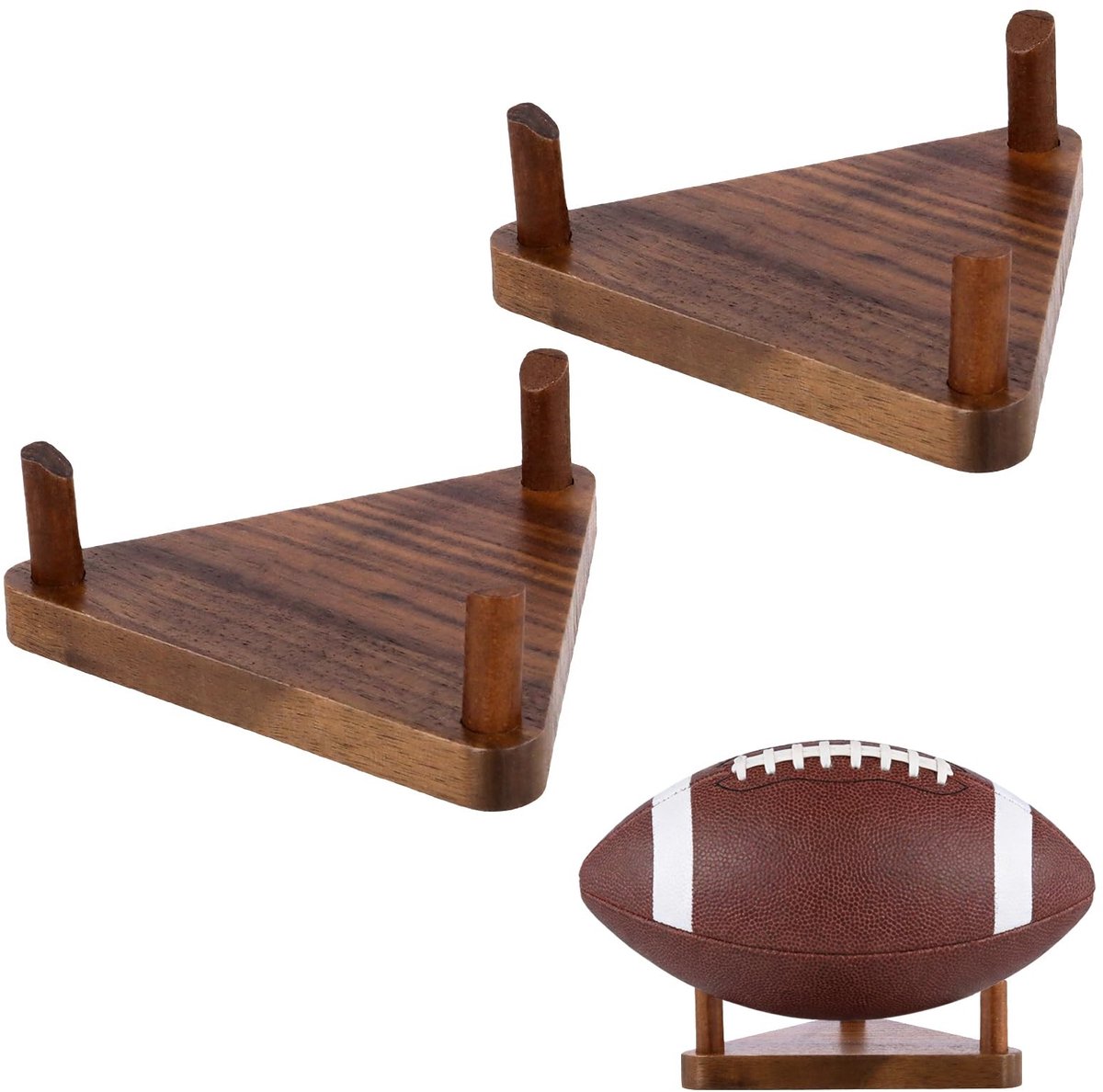 Dailygoods - Set van 2 Driehoekige Houders van Walnoothout voor Sportballen
