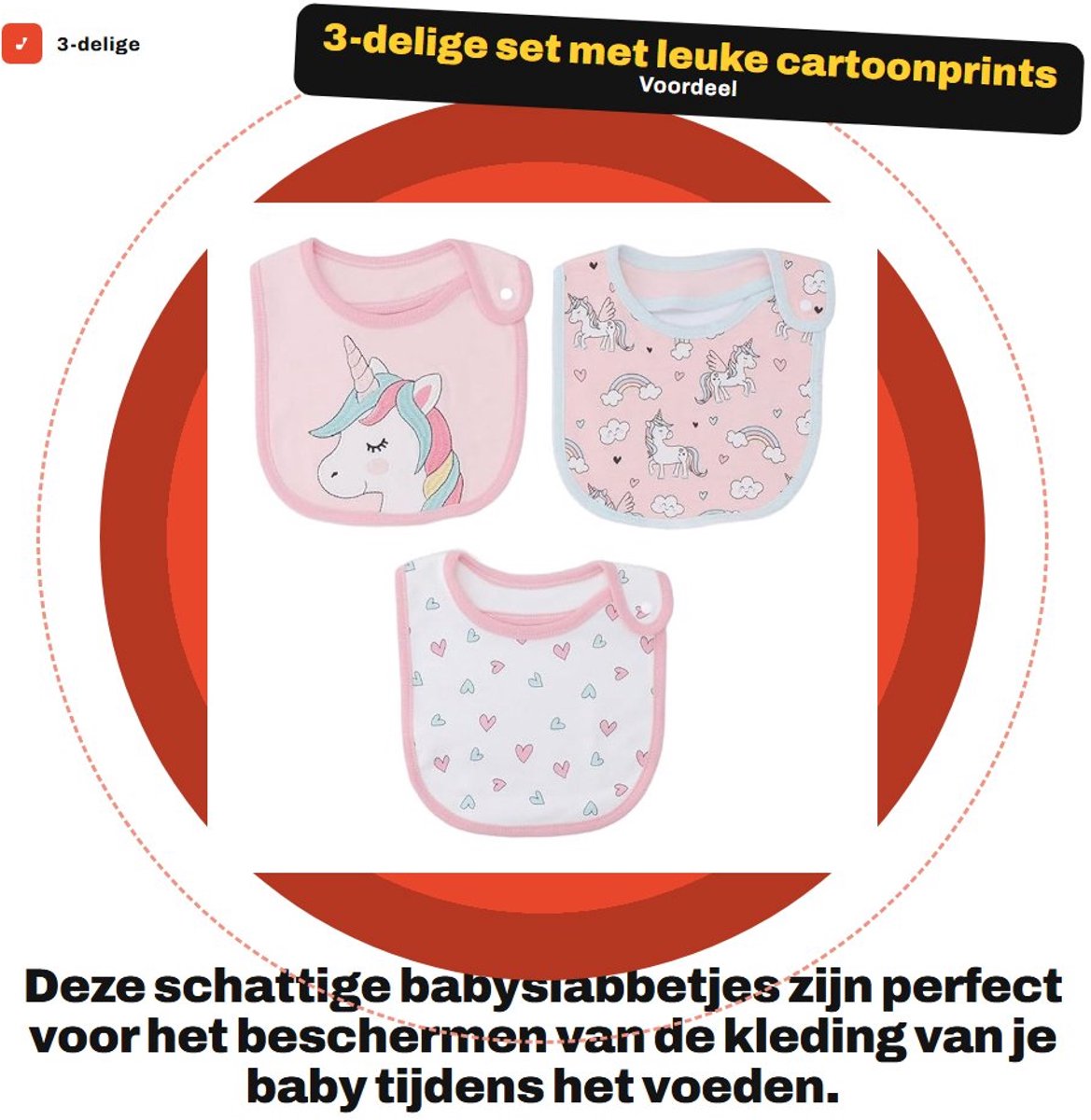 Dailygoods- Babyslabbetjes 3-delig - Katoenen Slab - Zacht/Absorberend - Cartoonprint - Machinewasbaar - 19x25cm - Slabbetjes