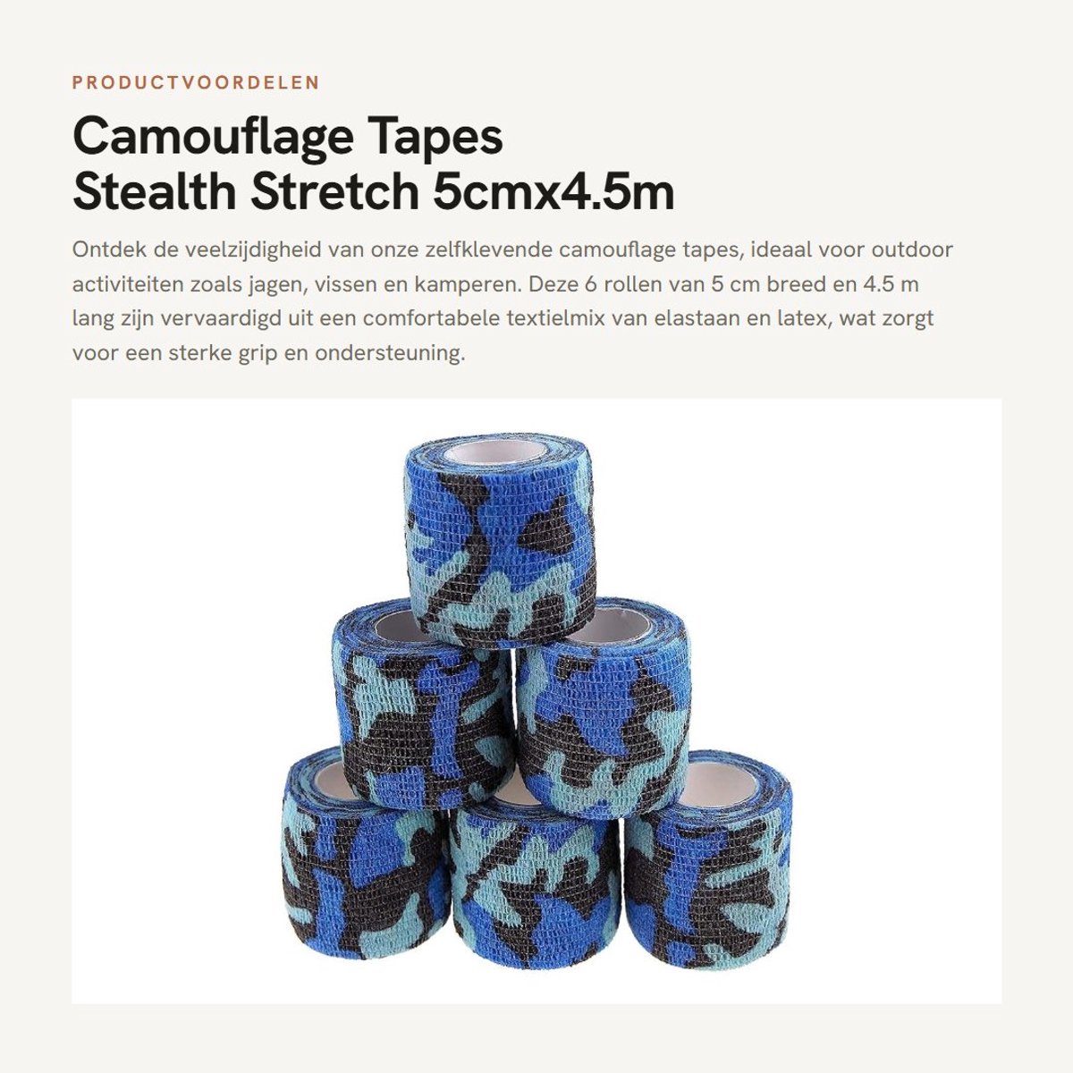 Dailygoods - Camouflage Tapes - Stealth Stretch - 5cmx4.5m - 6 Stuks - Zelfklevend - Geschikt voor Buiten - Variabele Kleuren