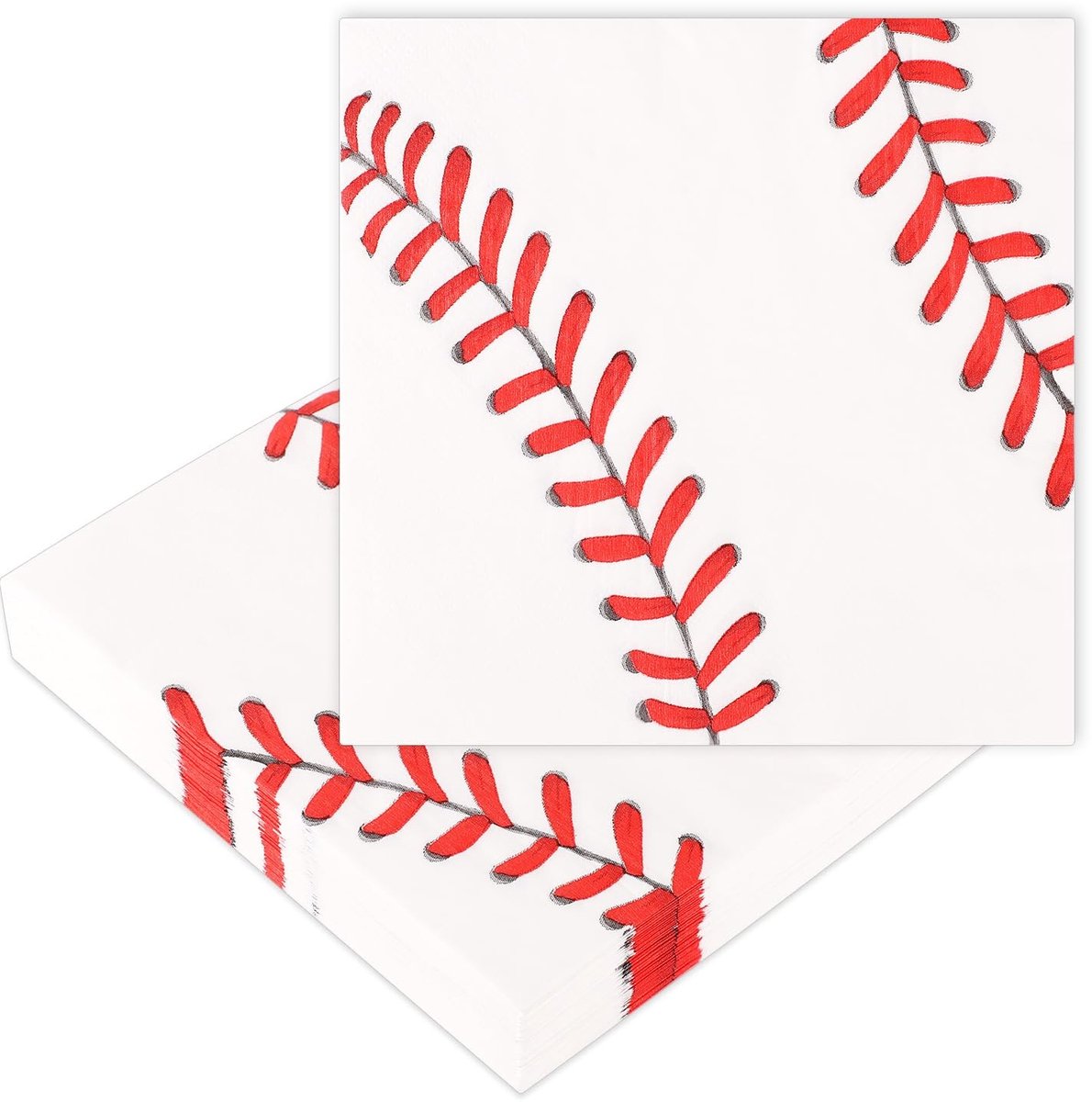 Dailygoods- Honkbal Servetten 50 Stuks - Papieren Servetten - 16,5x16,5 cm - Sportfeest Decoraties - Verjaardagen/Bruiloften - Wit/Rood - Feestservetten