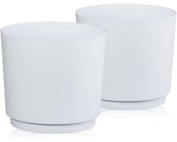 Bloempot Set - Sierpotten Kunststof - Planten Binnen Buiten - Waterdicht Geen Gaten - 2x 32.5 cm - Wit