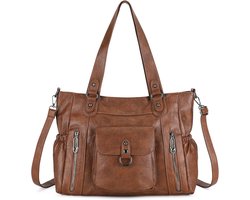 Schoudertas Dames - Grote Shopper - Dagelijks Gebruik - Verstelbare Band - 38 cm Breed - Vintage Bruin