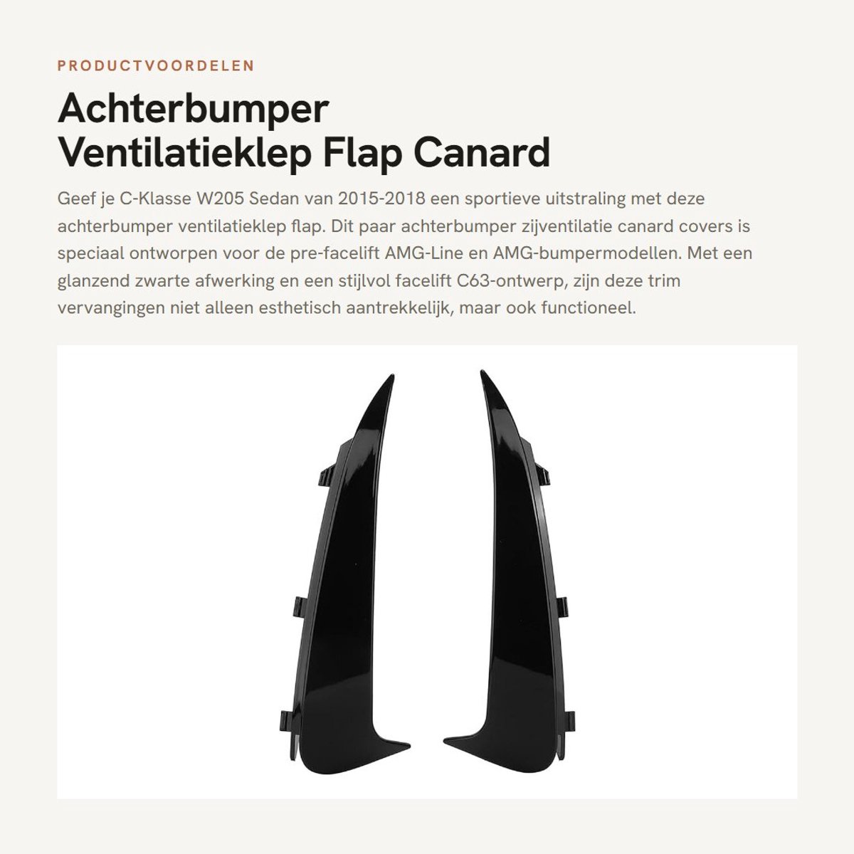 Dailygoods- Ventilatieklep Achterbumper Flap - Achterbumper Vent Cover - Canard Trim - Glanzend Zwart - Eenvoudig te Installeren - Vervanging voor C-Klasse W205 Sedan 2015-2018