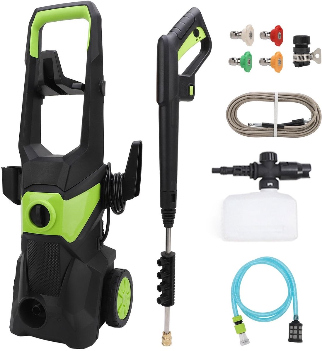 Dailygoods- Hogedrukreiniger 4000 PSI - 2,5 GPM - Schuimkanon - 4 Sproeiers - 32,8 Meter Slang - Voor Auto/Tuin - Reiniger