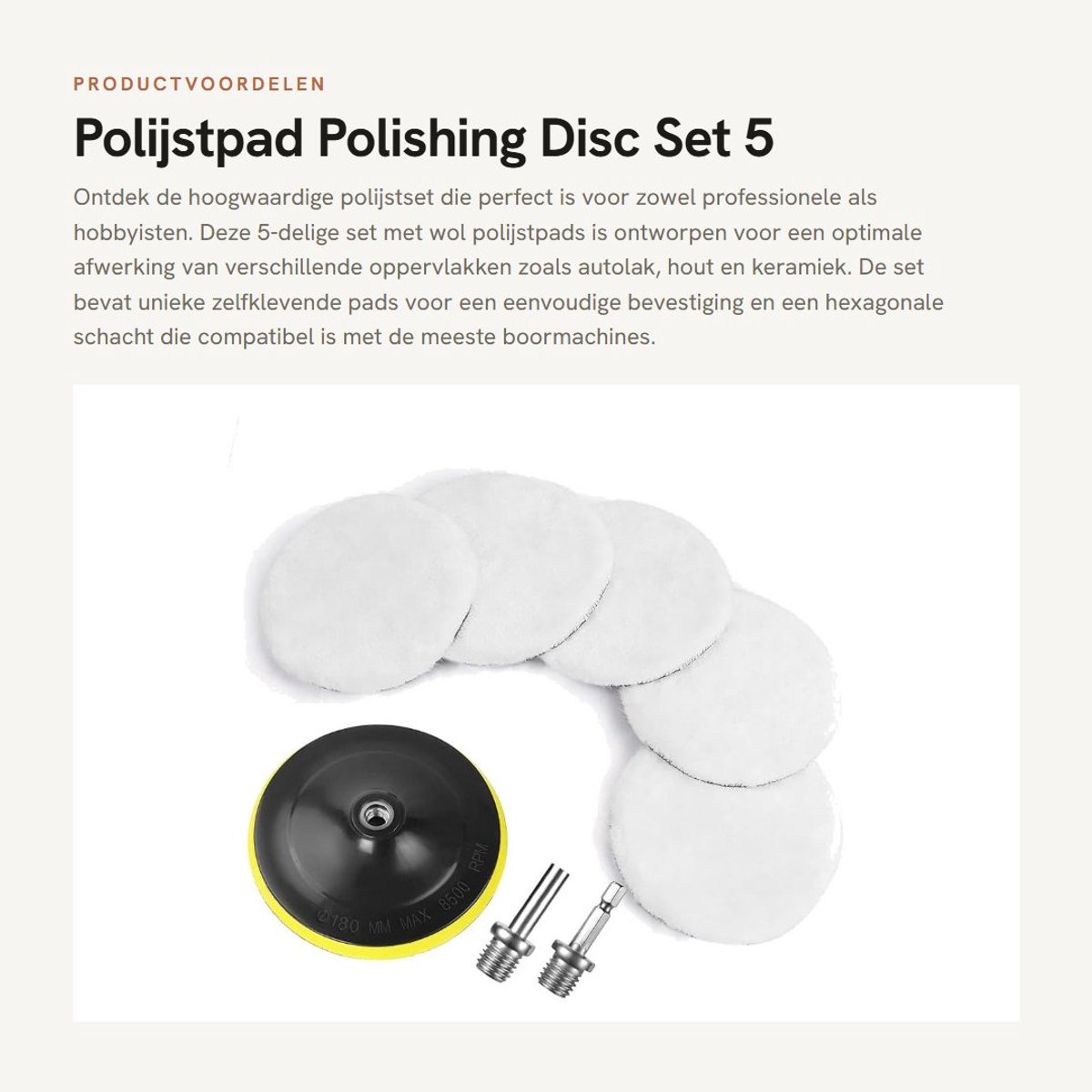 Dailygoods - Polijstpad - Polishing Disc Set - 5 Stuks - 180 mm - Polijstkit - Voor Auto en Hout - M14 Adapter
