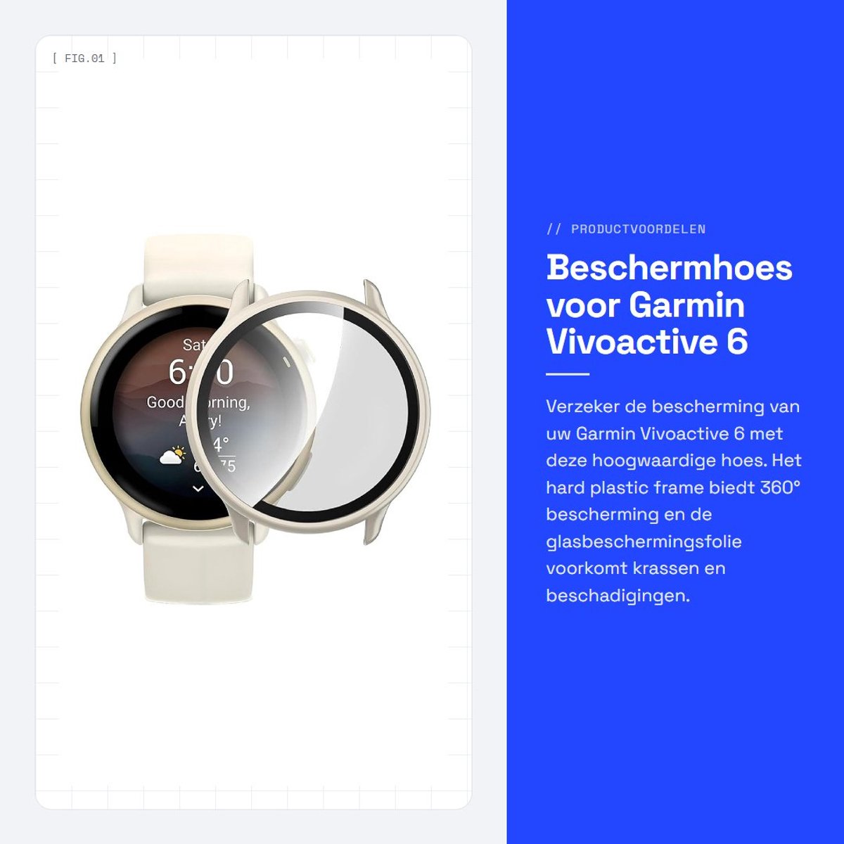 Dailygoods - Beschermhoes voor Garmin Vivoactive 6 met Glasbeschermingsfolie
