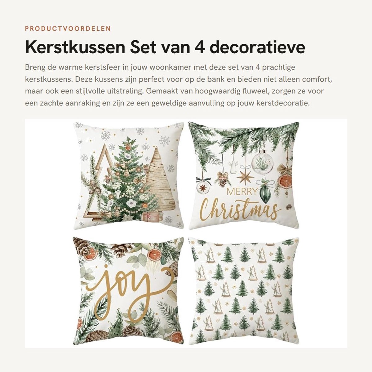 Dailygoods- Kerstkussen 45 x 45 cm - Set van 4 - Decoratief - Fluwelen Kussensloop - Comfortabel - Voor Bankdecoratie - Decoratiekussen
