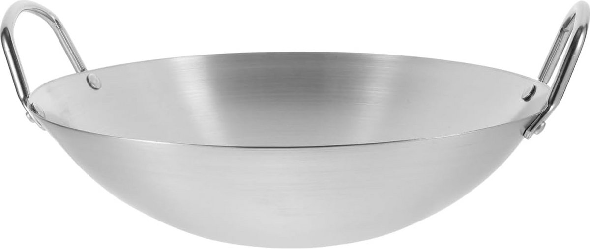 Wok met handgrepen - Roerbakpan koekenpan - Koken en bakken - Gelijkmatige warmteverdeling - 32 cm - Chroom