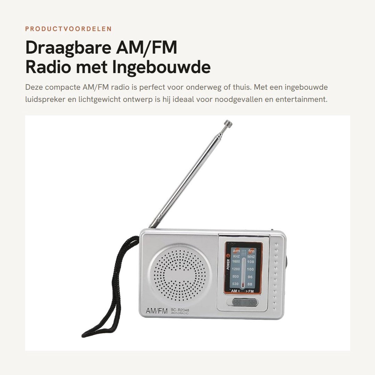 Dailygoods- AM/FM-radio Draagbaar - Ingebouwde Luidspreker - Lichtgewicht - Duurzaam - Ideaal voor Noodgevallen - 9,5 x 6 x 2,2 cm