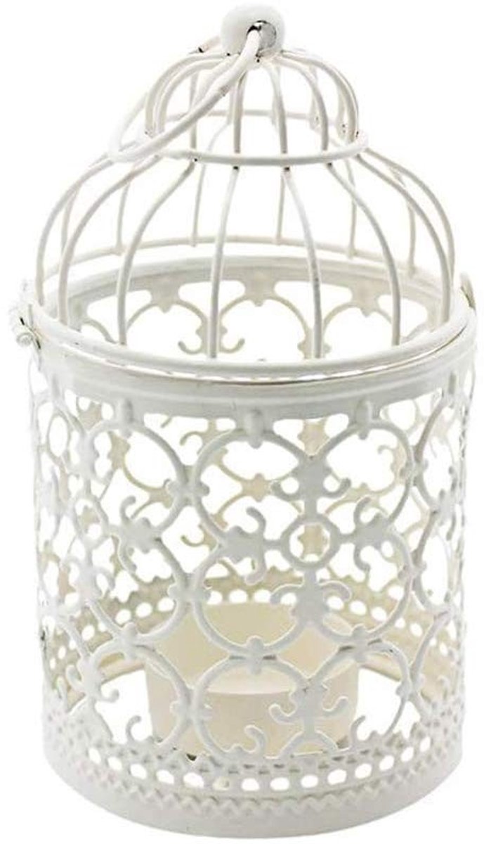 Dailygoods - Witte Metalen Theelicht Hangende Vogelkooi Lantaarn - Vintage Decoratie voor Bruiloft en Feest