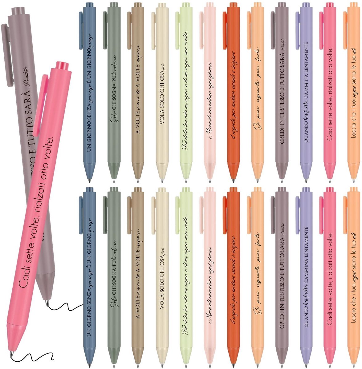 Dailygoods- Balpennen 24-delige set - Zwarte inkt - 12 verschillende stijlen - Inspirerende citaten - Cadeau-idee - Creatieve ondersteuning - Schrijfpennen