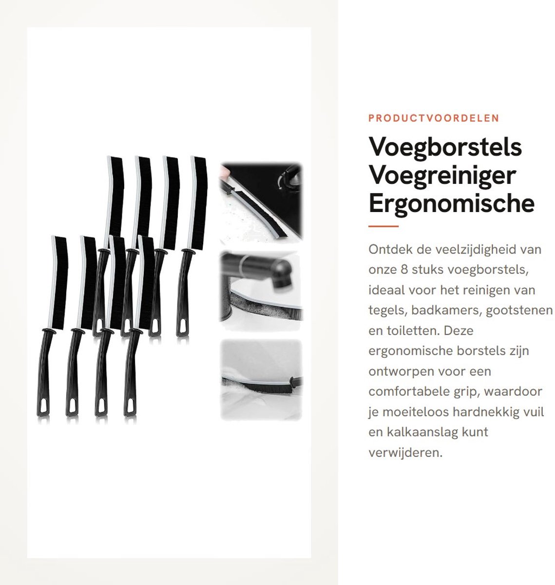 Dailygoods- Voegborstel Set van 8 Stuks - Ergonomische Antisliphandgreep - Voegreiniger - Voegsnijder - Voor Tegels en Badkamers - Voor Gootstenen en Toiletten - Reinigingsborstel
