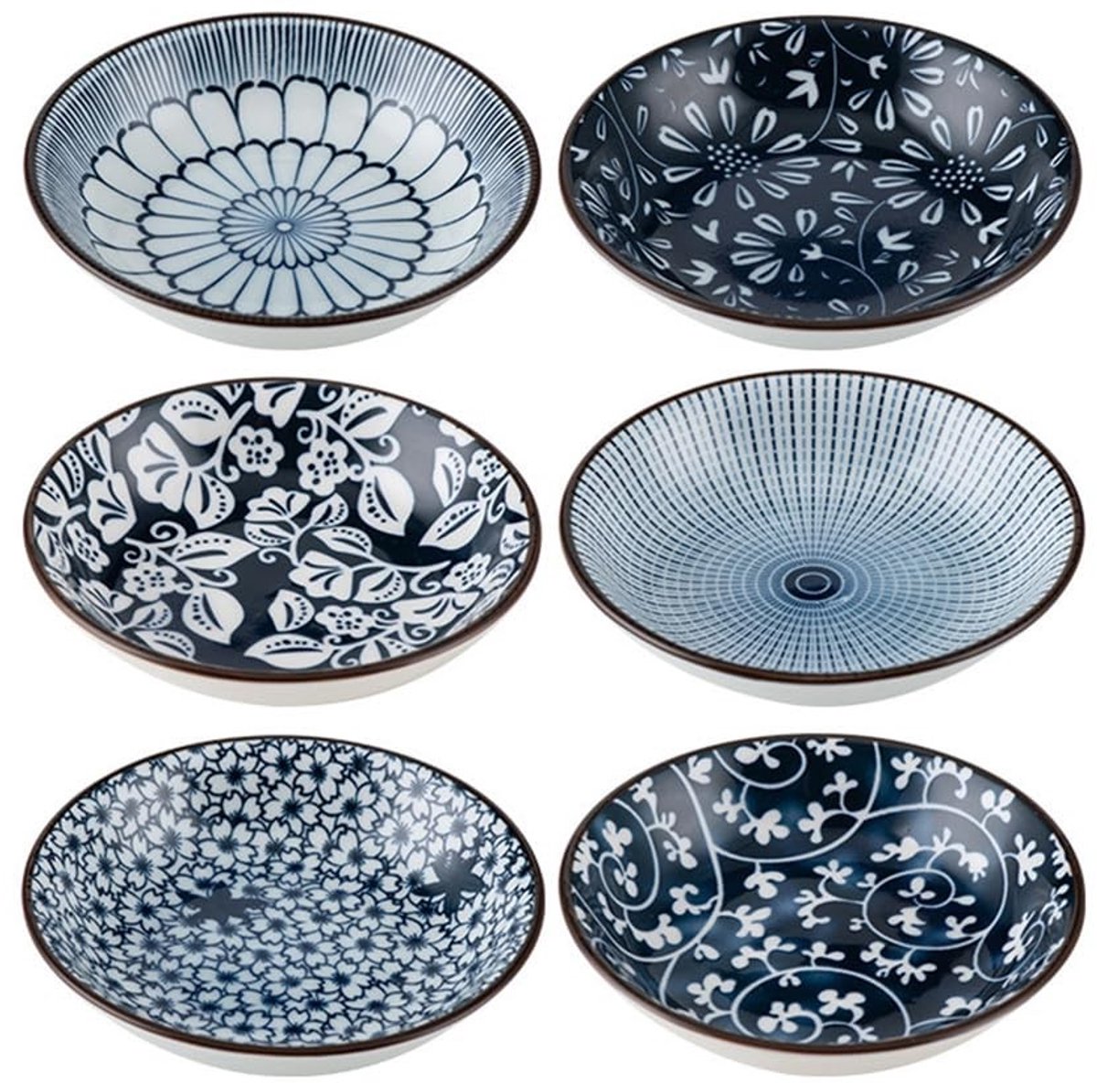 Dailygoods- Dipkommen Set van 6 - Keramisch Servies - Sojasaus Borden - Duurzaam en Loodvrij - Vaatwasser/Magnetron Bestendig - Uniek Ontwerp - Sojasauskom