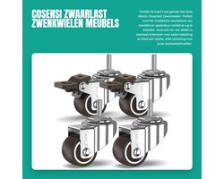 Dailygoods- Zwenkwielen Zwaarlast met 2 Remmen - Set van 4 - 25 mm M6x15 mm Bout - Tot 40 kg - Antislip - Veilig voor Alle Vloertypes - Meubelwielen