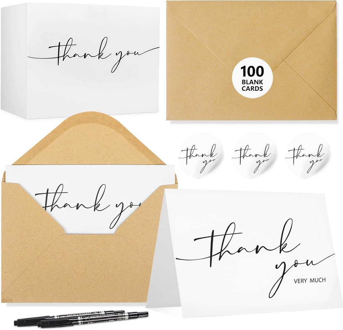 Bedankkaarten met enveloppen - Notitiekaarten - Geleentheid uiten - Minimalistisch design - 100 stuks - Wit