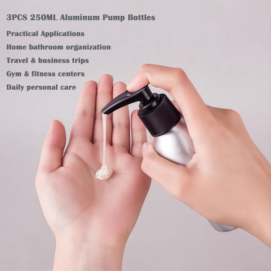 Dailygoods- Pompfles 250ml - 3 Stuks - Aluminium - Navulbaar — afbeelding 5